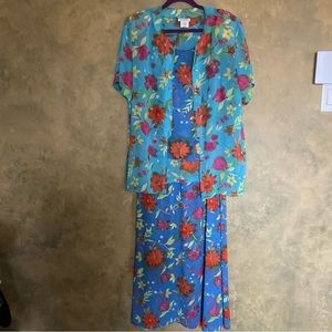 Vintage 90s Bellessa Floral Chiffon 3 pc Reversible Set